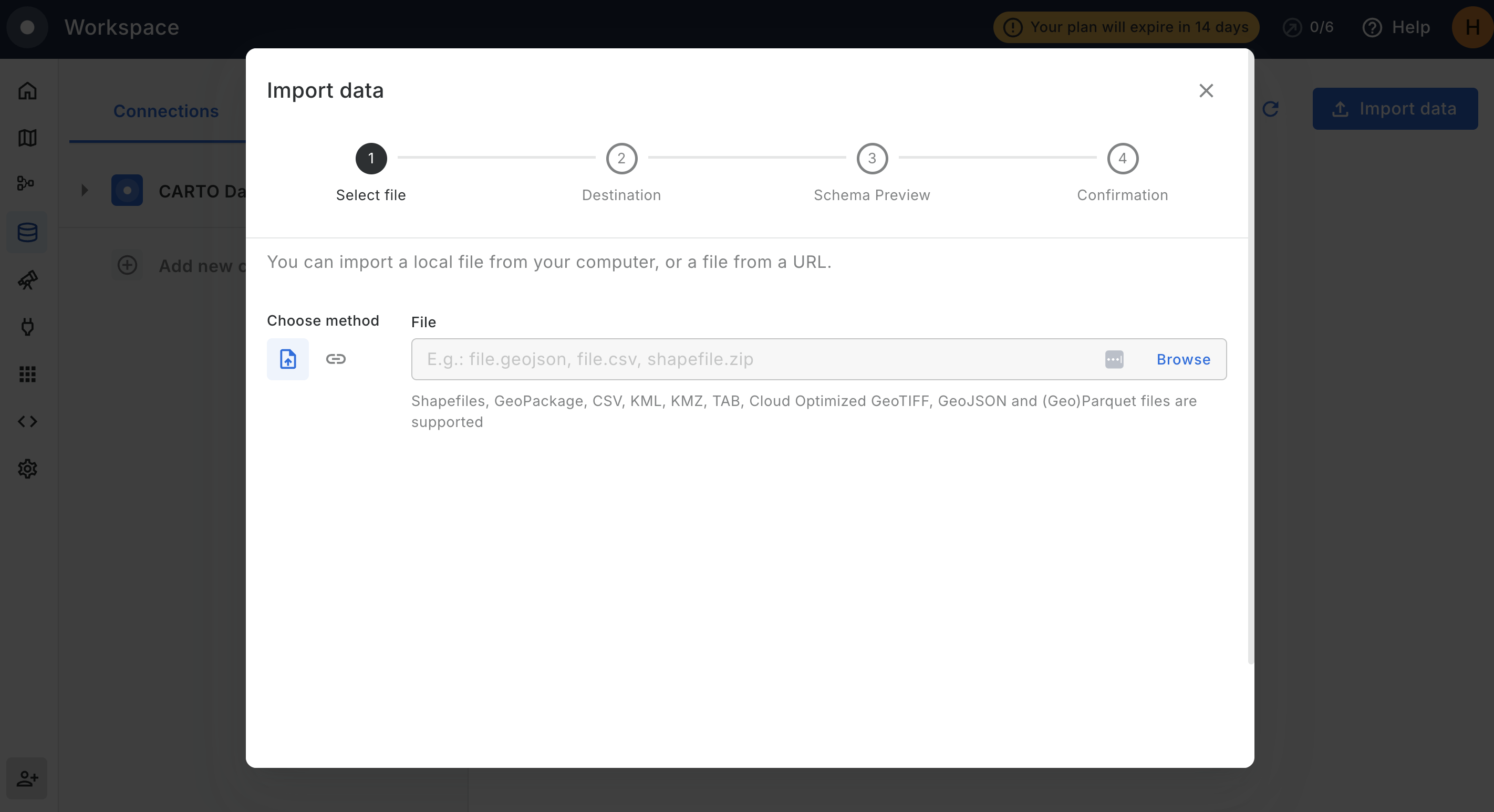 A screenshot of the CARTO Workspace